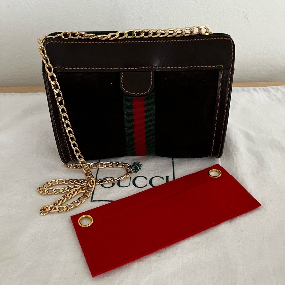 Mini Gucci Parfums Brown Suede Ophidia Cosmetic Pouch unbrand chain insert 1970s